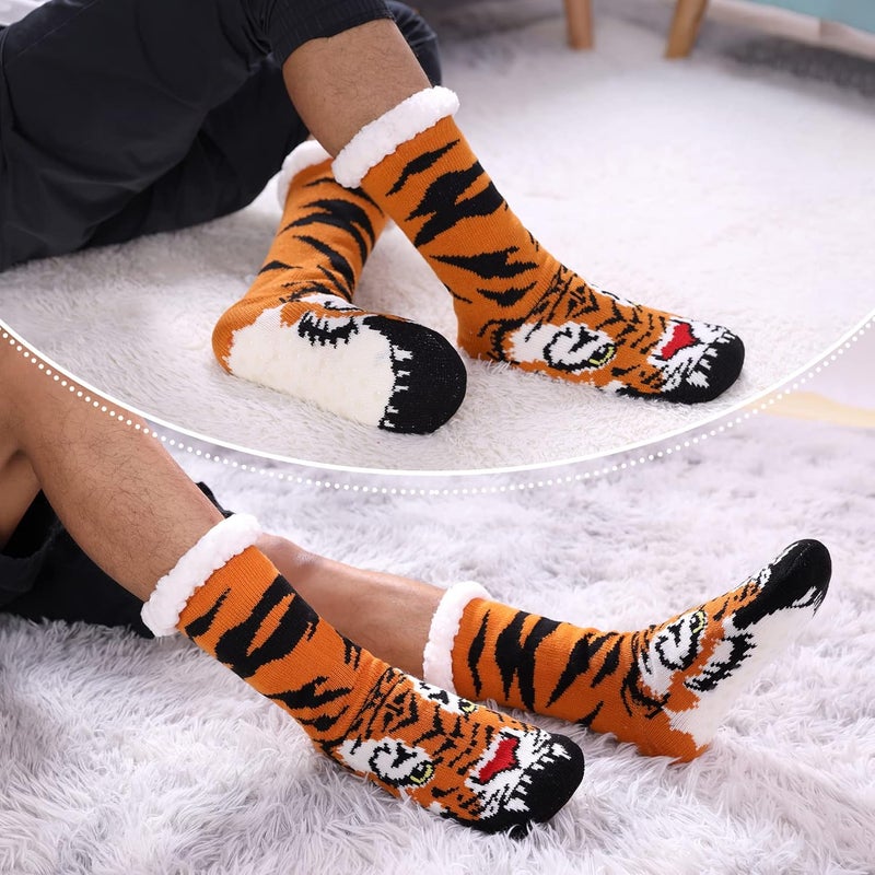 LINEMIN Mens Warm Slipper Socks Soft Cozy Fuzzy Fleece-Lined Winter Non Slip Indoor Christmas Socks - Image 2